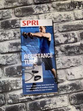 SPRI Resistance Tube Heavy Workout Sport Band In Gray. Up To 50lb Resistance~New